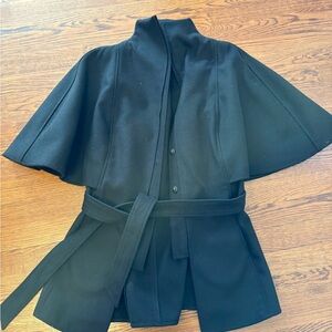 Tahari Black Belted Wool Cape / Coat